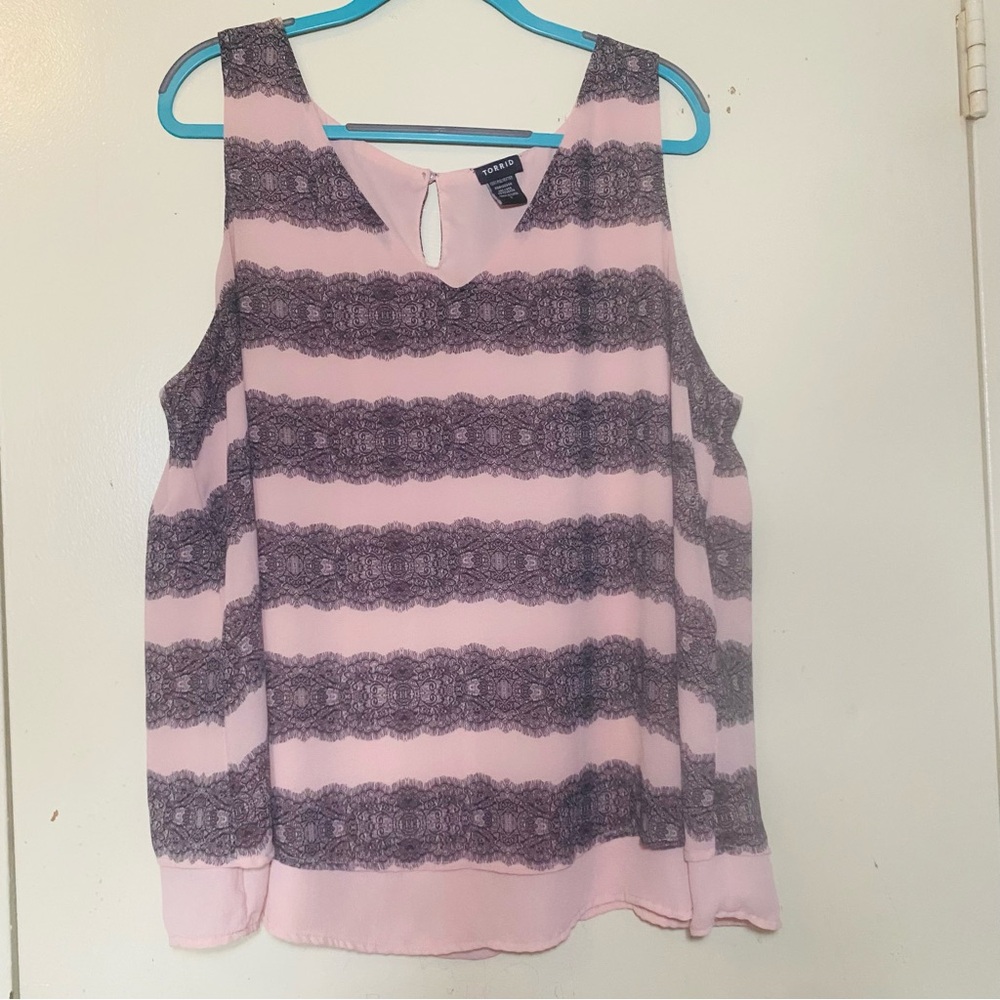 torrid Pink and Gray Lace-Stripe Sleeveless Camisole
